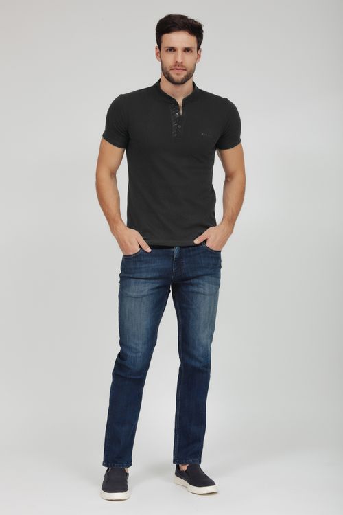 Camiseta Masculina Henley Com Silk