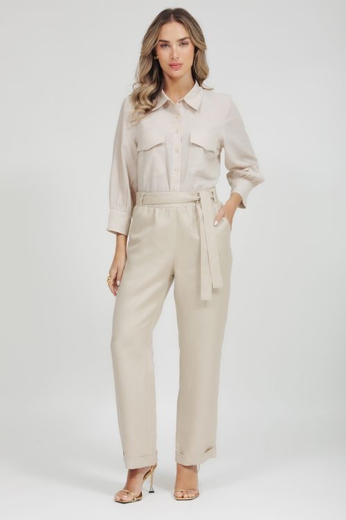 Camisa Feminina Chambray Com Bolsos
