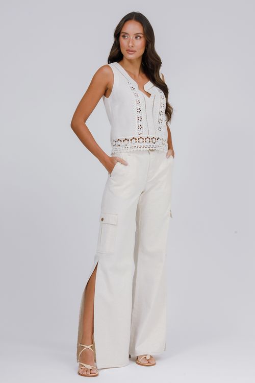 Regata Cropped Viscolinho Com Rendas