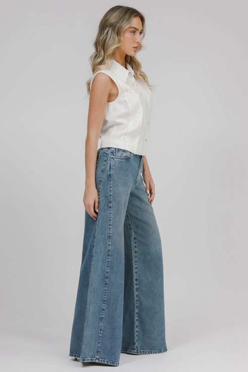 Calça Feminina Jeans Pantalona