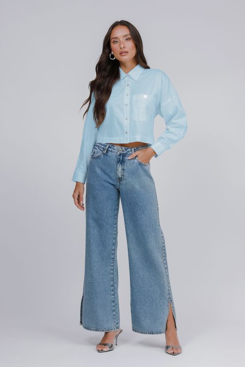 Camisa Cropped Tricoline Com Cristais