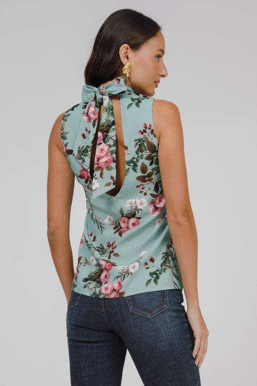 Regata Viscose Estampada Com Amarração