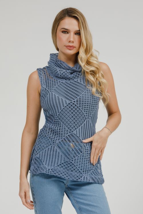 Regata Malha Tricot Gola Rolê