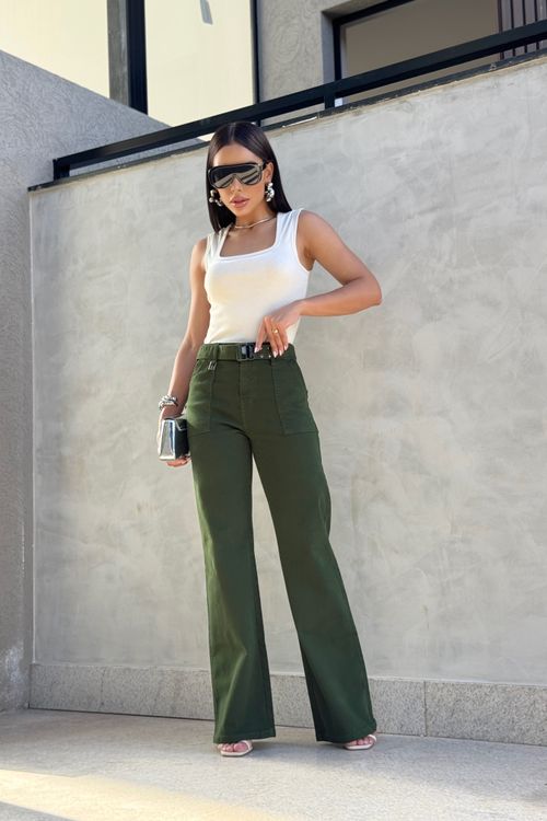 Calça Feminina Sarja Wide Leg