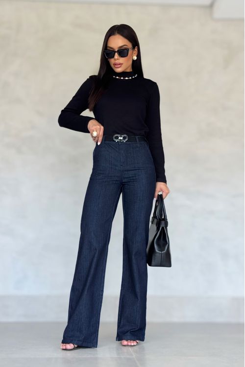 Calça Feminina Jeans Pantalona