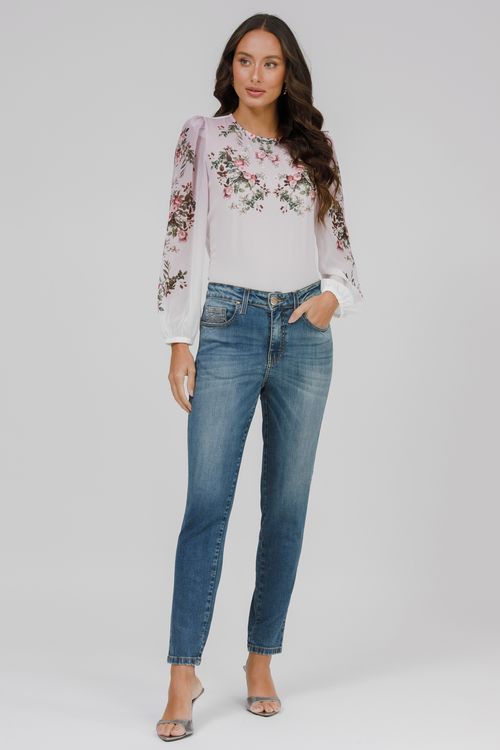 T-shirt Crepe E Malha Manga Longa Floral