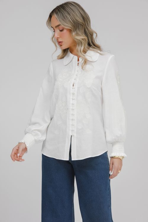 Camisa Feminina Viscolinho Com Bordado