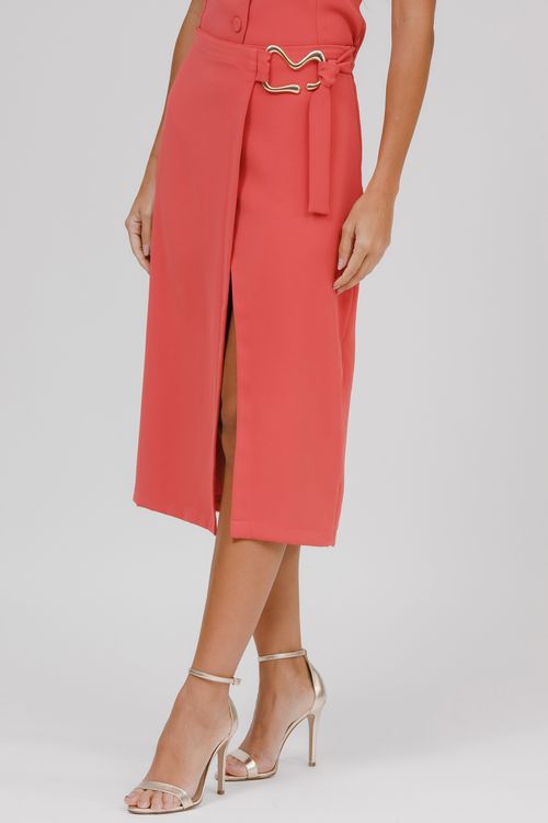 Saia Midi Alfaiataria Com Fivela