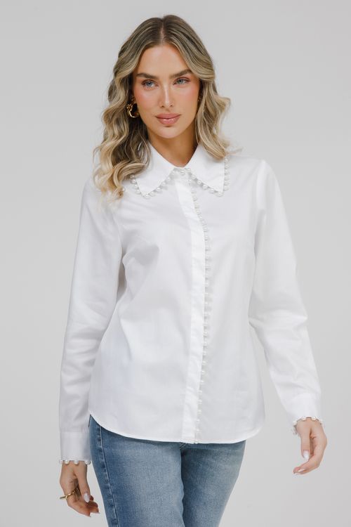 Camisa Feminina Tricoline Com Perolas