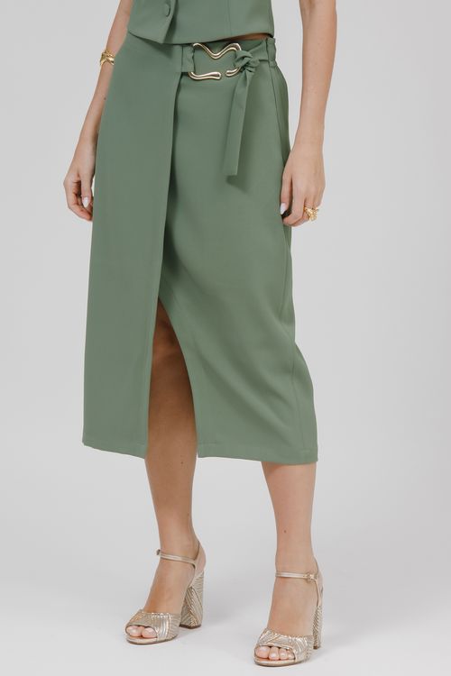 Saia Midi Alfaiataria Com Fivela