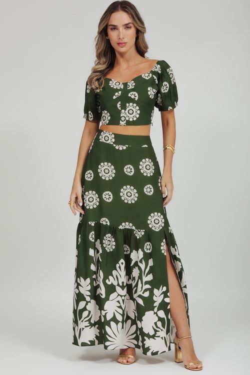 Set Saia Longa E Cropped Estampado