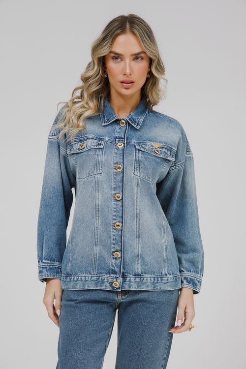 Jaqueta Feminina Jeans Manga Longa
