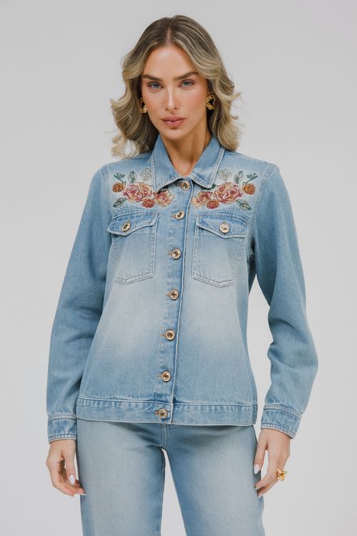 Jaqueta Feminina Jeans Bordada