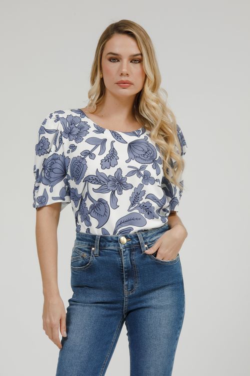 T-shirt Estampa Floral Azul