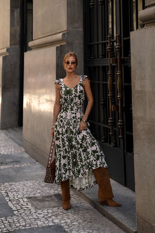 Vestido Midi Mullet Viscose Estampada