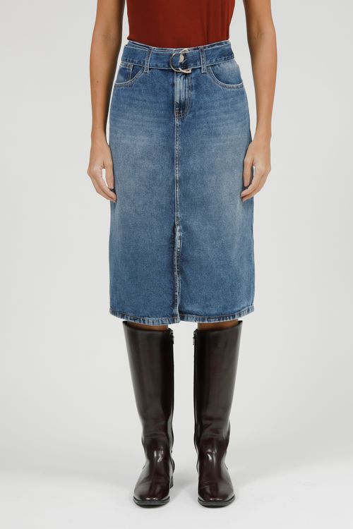 Saia Jeans Lápis Com Cinto