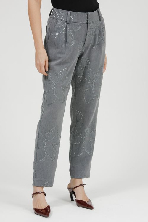 Calça Feminina Alfaiataria Bordado Paetê