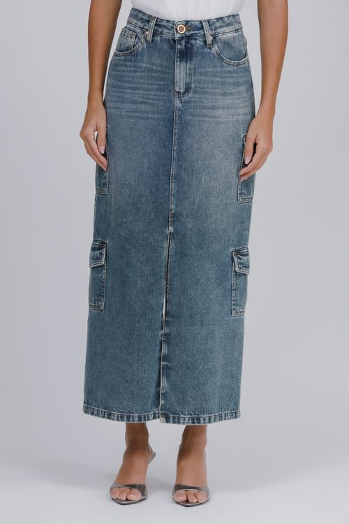 Saia Jeans Cargo Longa