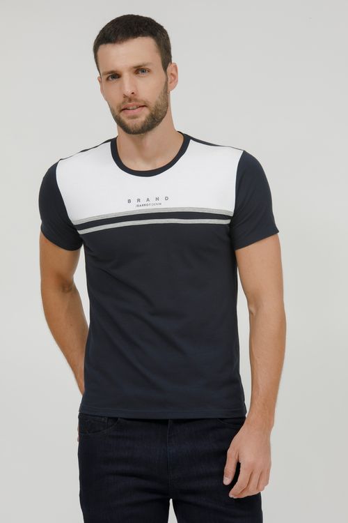 Camiseta Masculina Bicolor Com Recorte
