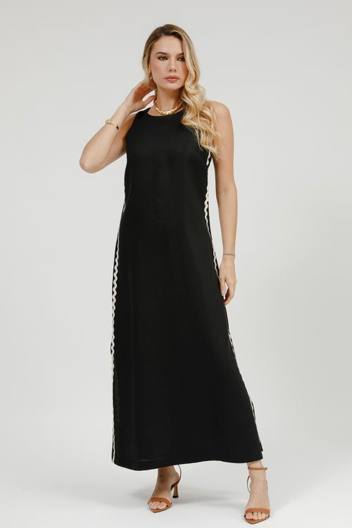Vestido Cavado Evasê Com Gregas