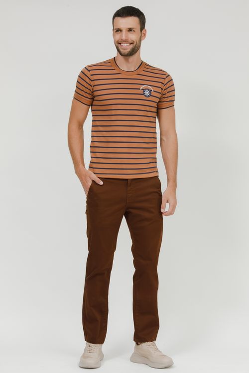 Camiseta Masculina Listrada Com Bordado