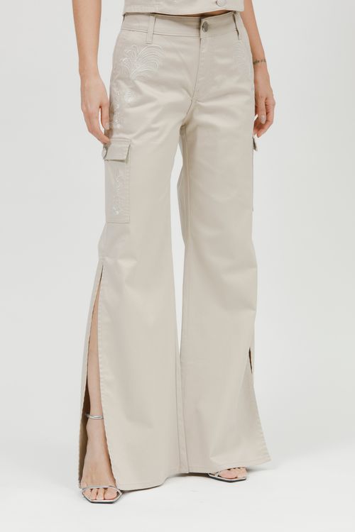 Calça Feminina Sarja Cargo Wide Leg