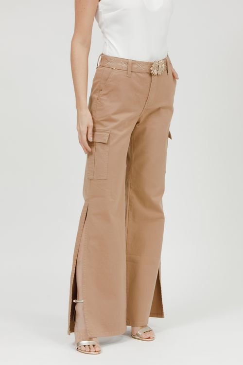 Calça Feminina Sarja Wide Leg Cargo