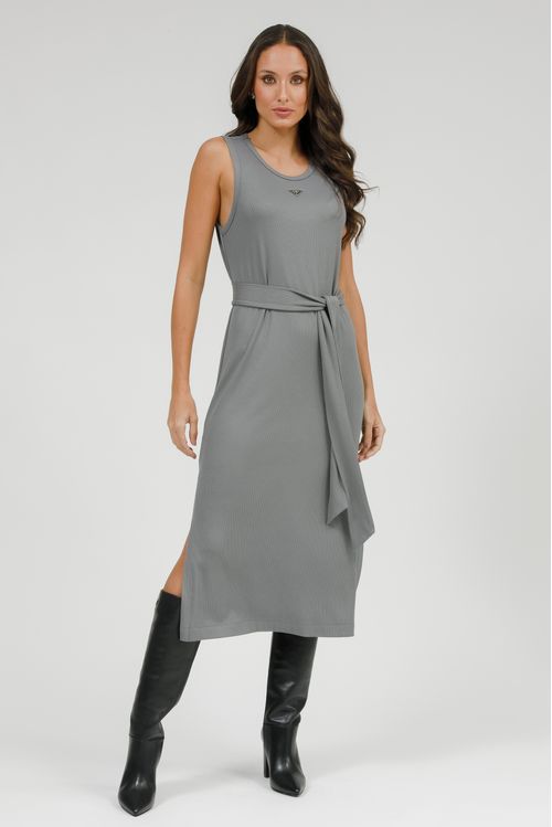 Vestido Midi Malha Cavado Com Faixa