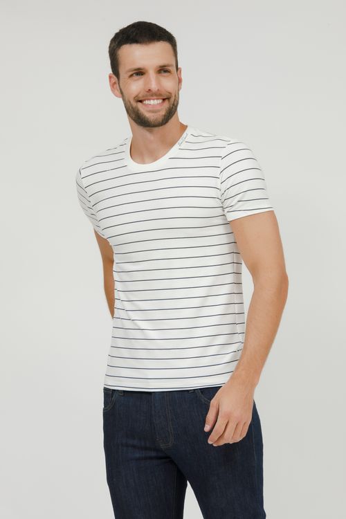 Camiseta Masculina Listrada Bordada