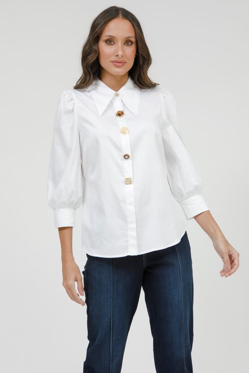 Camisa Feminina Tricoline Manga Bufante