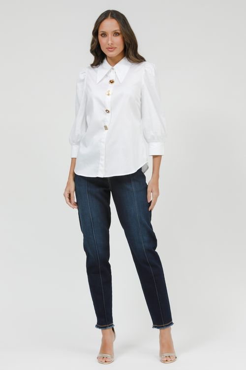 Camisa Feminina Tricoline Manga Bufante