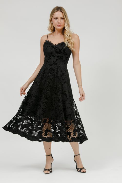 Vestido Midi Alça Veludo Richelieu