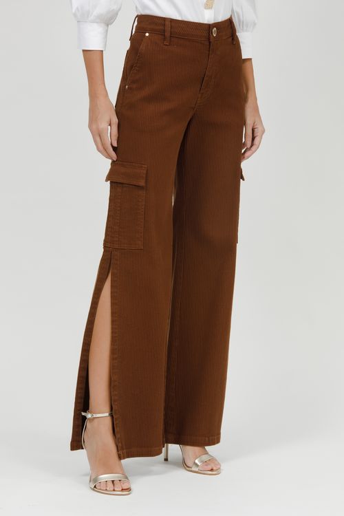 Calça Feminina Sarja Wide Leg Cargo