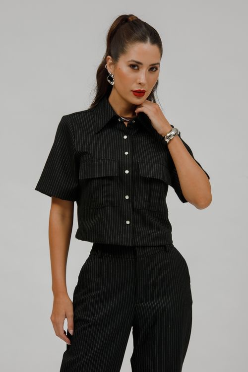 Camisa Feminina Cropped Risca De Giz