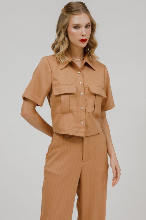 Camisa Feminina Cropped Risca De Giz