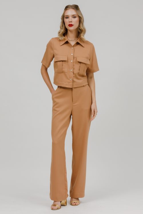 Camisa Feminina Cropped Risca De Giz