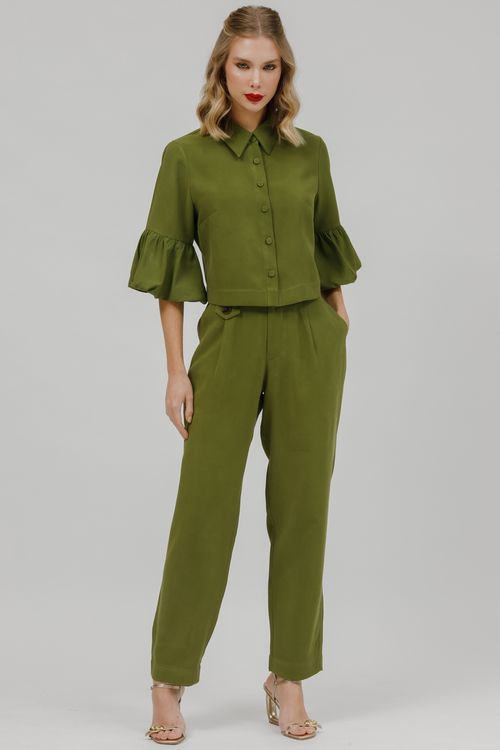 Camisa Feminina Cropped Manga Balonê