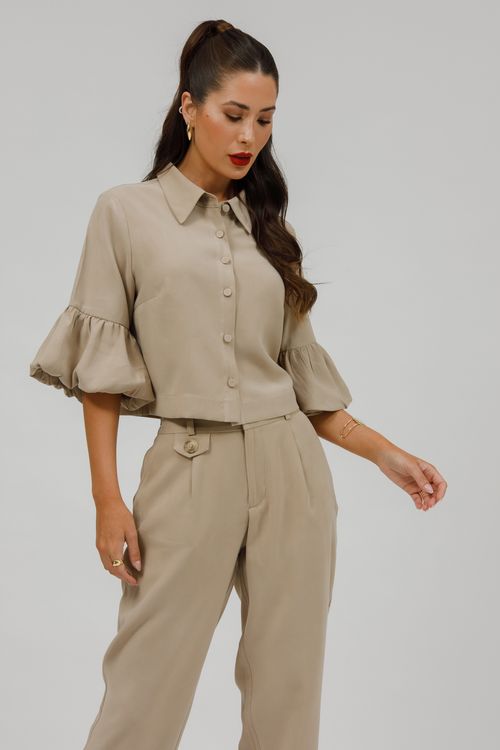 Camisa Feminina Cropped Manga Balonê