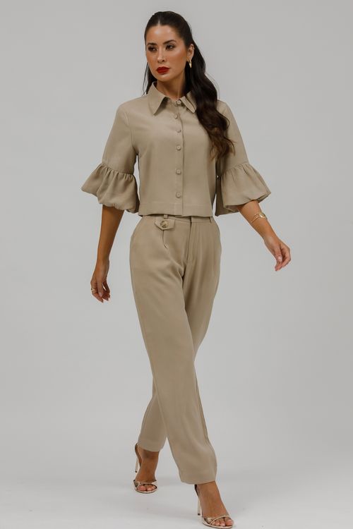 Camisa Feminina Cropped Manga Balonê