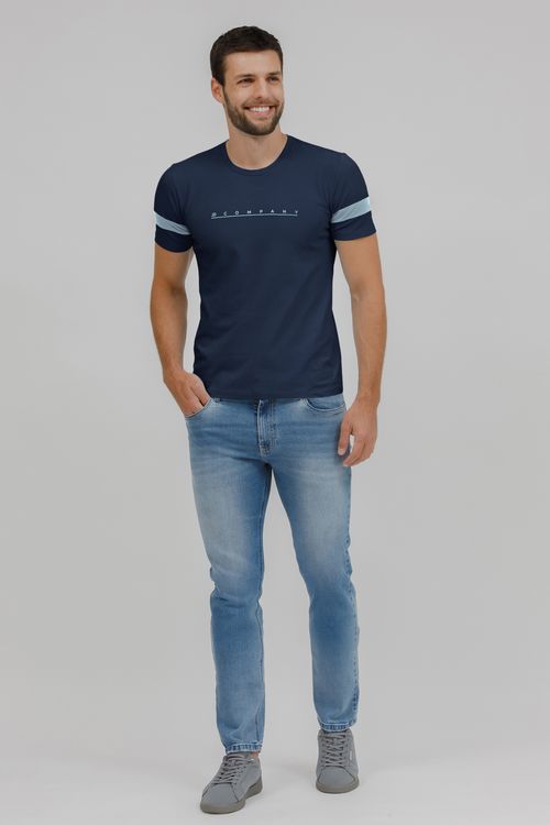 Camiseta Masculina Malha Com Silk E Recorte