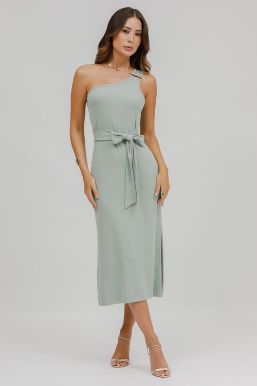 Vestido Midi Malha Decote Assimétrico