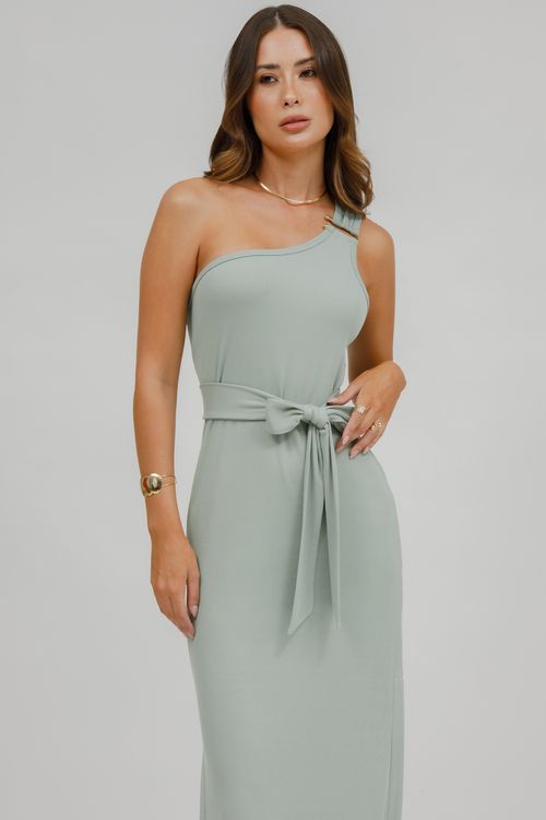 Vestido Midi Malha Decote Assimétrico