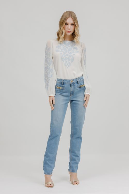 T-shirt Crepe Malha Paisley Manga Longa