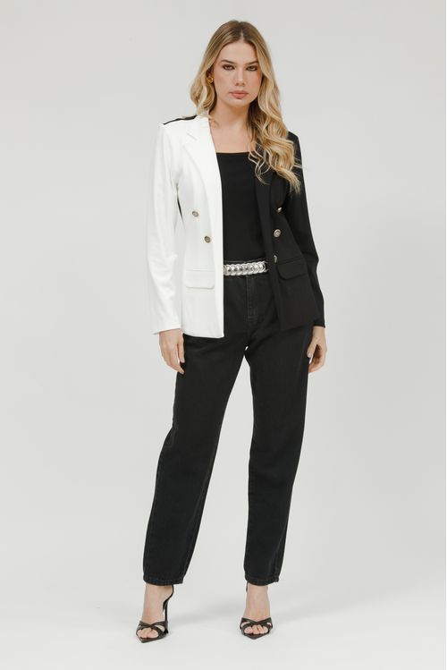 Blazer Malha Black And White