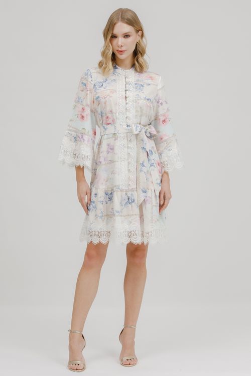 Vestido Curto Viscose Patchwork Faixa