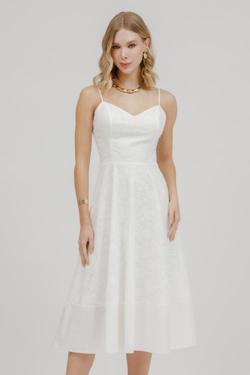 Vestido Alça Midi De Laise Barra Lisa