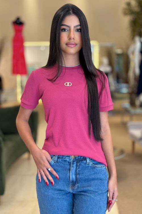 Blusa Malha Manga Curta Com Metal