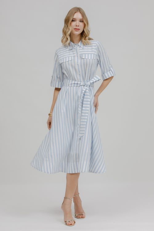 Chemise Midi Listrado Com Faixa