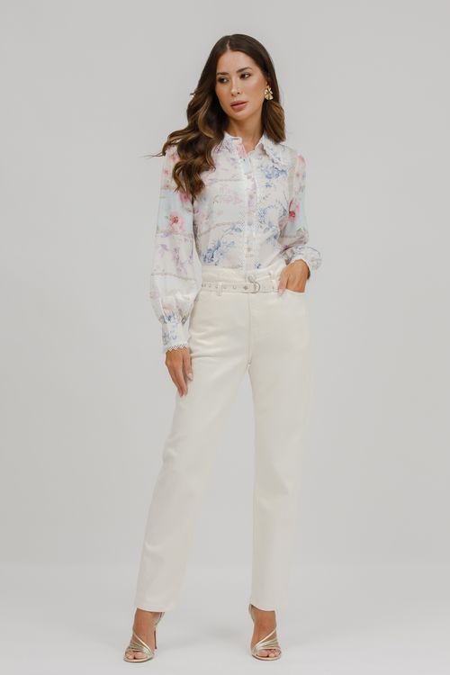Camisa Feminina Patchwork Com Rendas