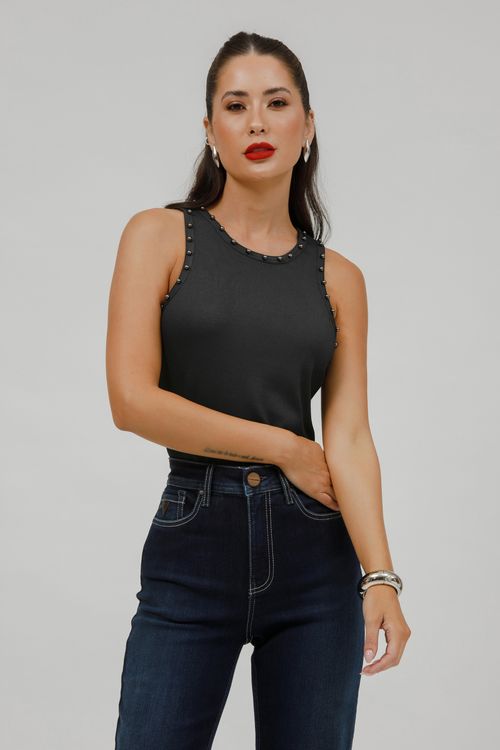 Regata Malha Com Pérolas Metalizadas